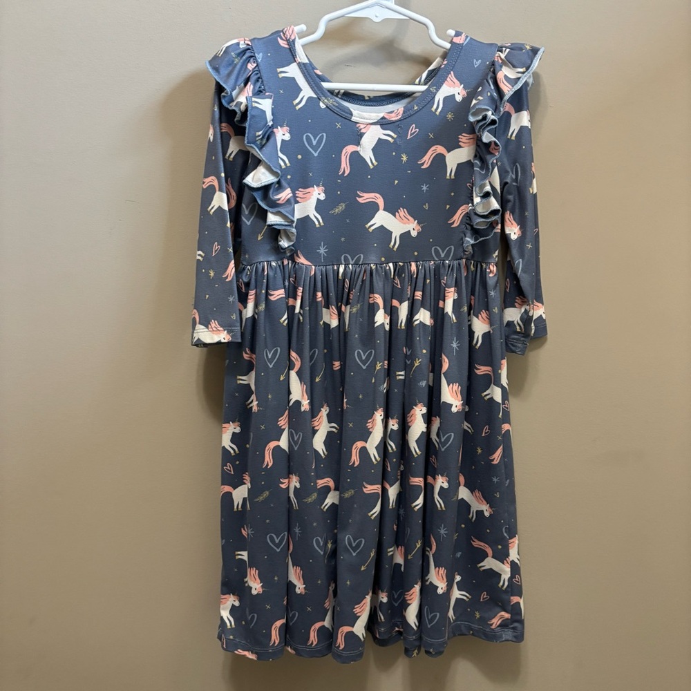 Mila & Rose Girls' Twirl Dress Size 5/6 Unicorn pattern blue whimsical